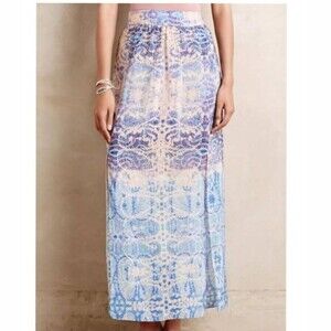 Maeve Anthropologie 100% silk Waimea skirt XS pink blue coastal